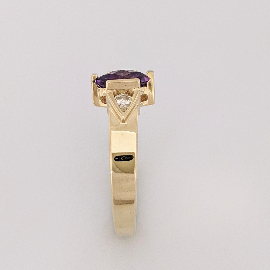 14K AMETHYST PRINCESS CUT 6MM CHECKERBOARD WITH .12 DTW ESTATE RING 4.3 GRAMS