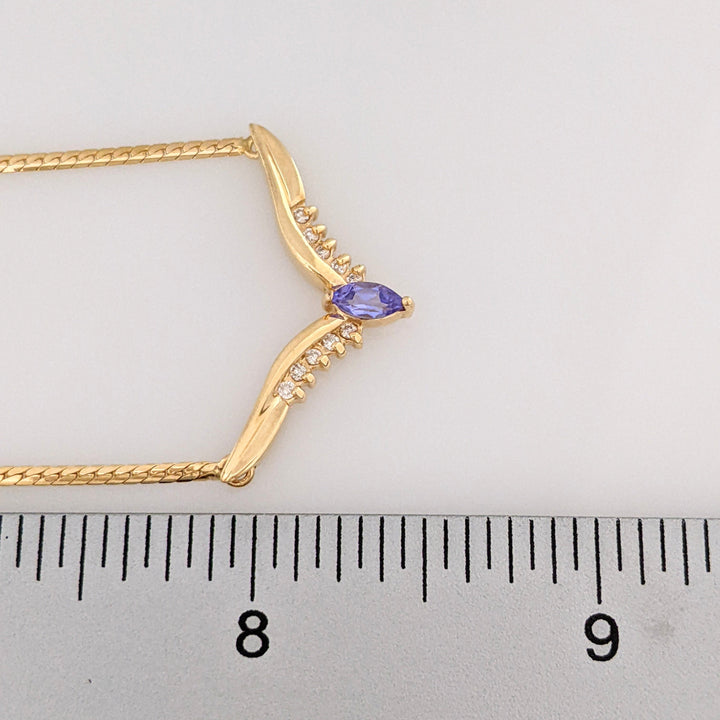 14K TANZANITE MARQUISE 3X6 WITH (10) MELEE ESTATE NECKLACE 5.2 GRAMS