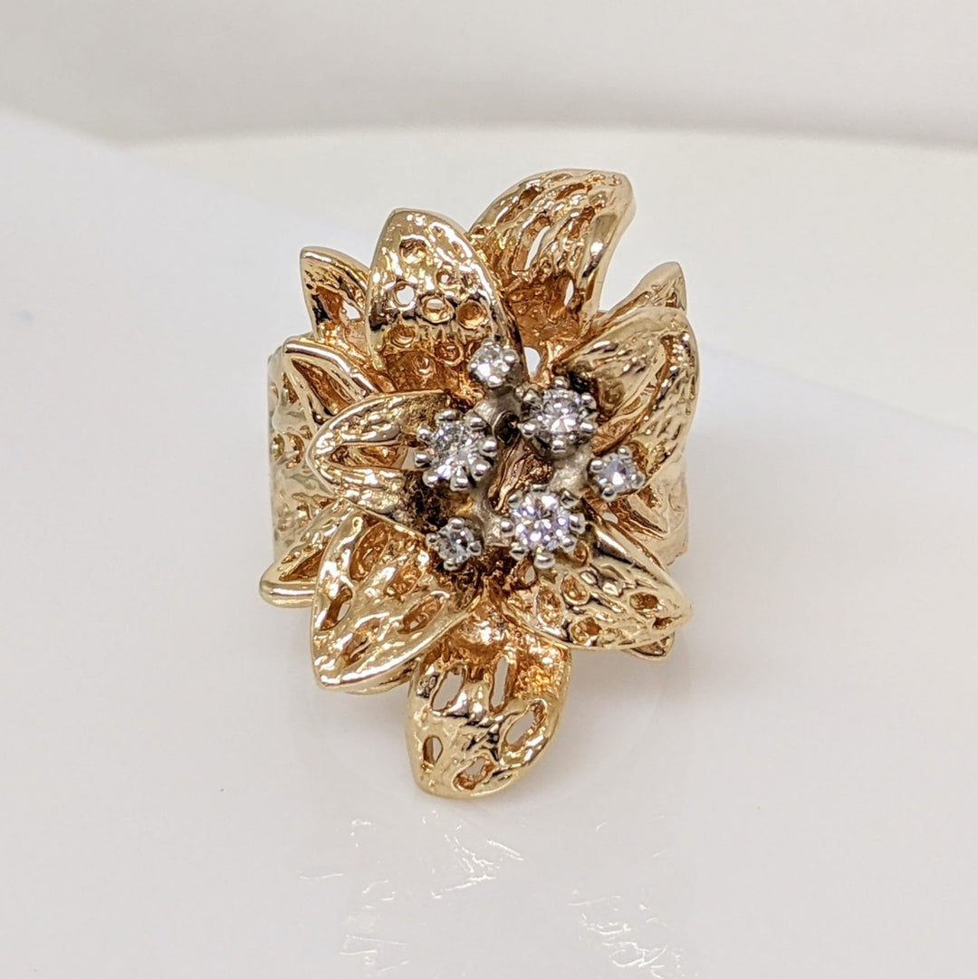 14K .30CTW SI1 H DIAMOND ROUND (6) LARGE FLORAL ESTATE RING 18.4 GRAMS