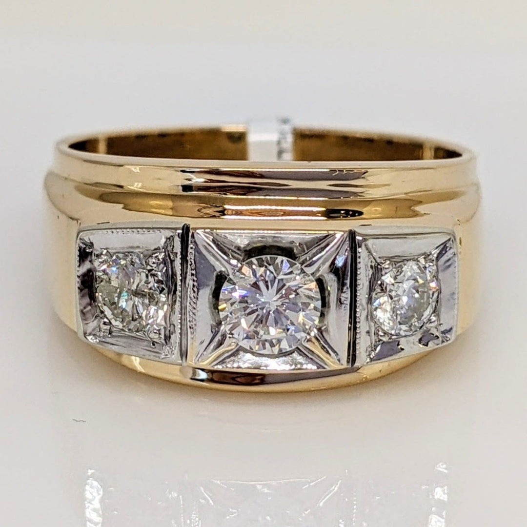 14K .65CTW VS-I1 H DIAMOND ROUND (3) SQUARE TOP ESTATE RING 9.4 GRAMS