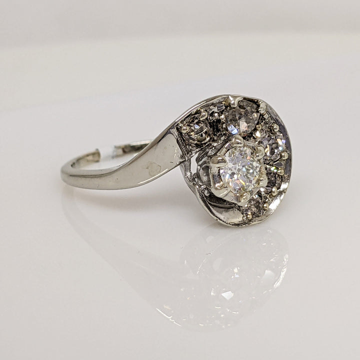 14K WHITE 1.22 CARAT TOTAL WEIGHT SI1 K DIAMOND ROUND (6) SWIRL TOP ESTATE RING 5.7 GRAMS