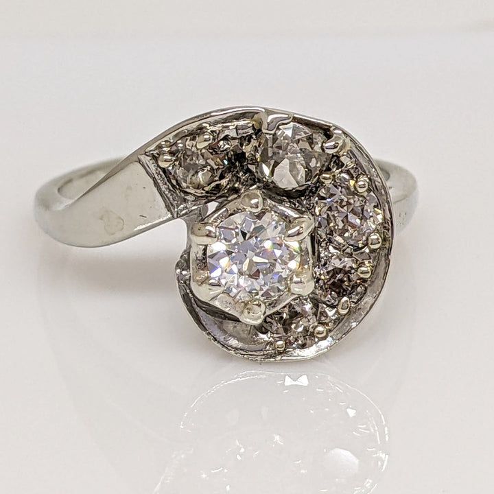 14K WHITE 1.22 CARAT TOTAL WEIGHT SI1 K DIAMOND ROUND (6) SWIRL TOP ESTATE RING 5.7 GRAMS