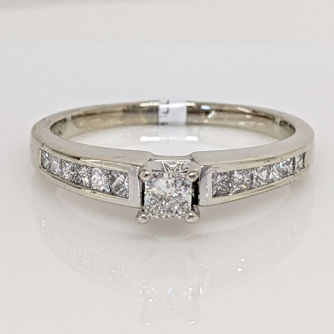 14K WHITE .62CTW I1 G DIAMOND PRINCESS CUT (13) ESTATE RING 3.8 GRAMS