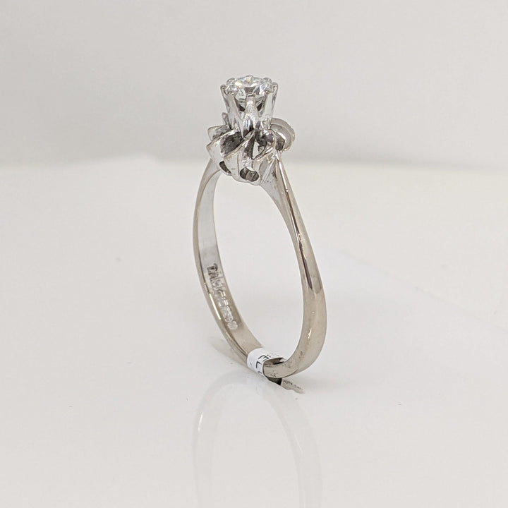 18K WHITE .20CT VS2 G DIAMOND ROUND SWIRL TOP ESTATE RING 2.3 GRAMS