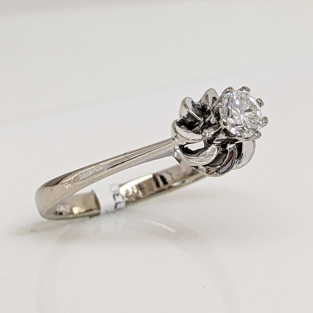 18K WHITE .20CT VS2 G DIAMOND ROUND SWIRL TOP ESTATE RING 2.3 GRAMS