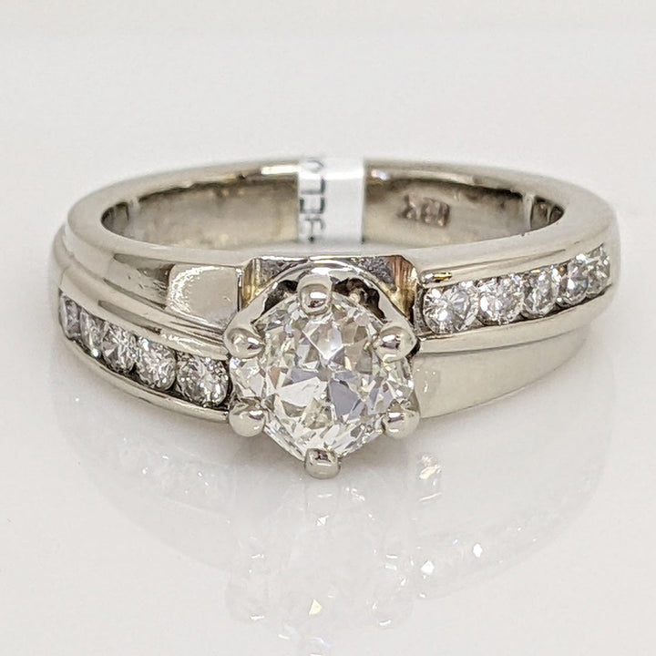 14K WHITE 1.20CTW SI1 H CUSHION CUT DIAMONDWITH (10) ROUND ESTATE RING 5.3 GRAMS