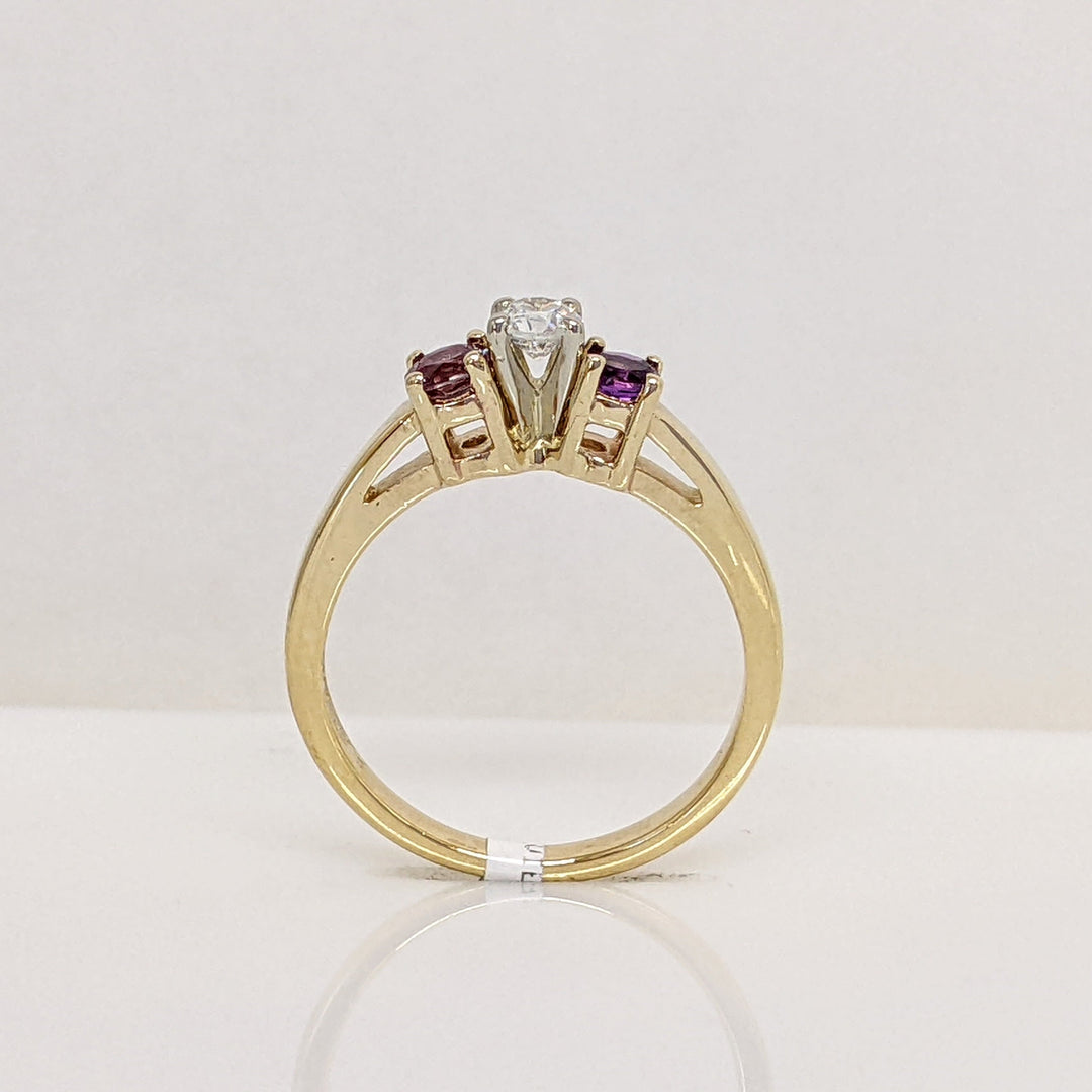 14K .16CT SI1 G DIAMOND ROUND WITH (1) AMETHYST (1) ALEXANDRITE 3.4MM ROUND ESTATE RING  2.8 GRAMS