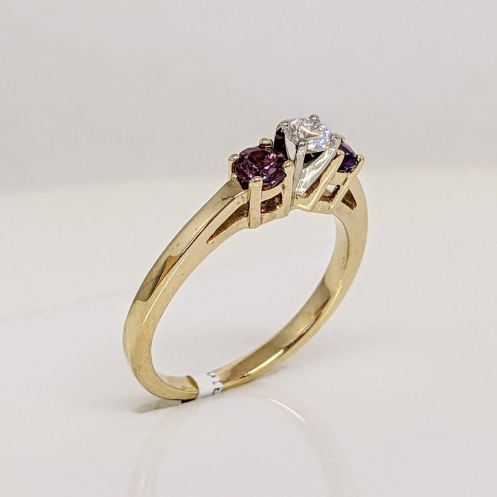 14K .16CT SI1 G DIAMOND ROUND WITH (1) AMETHYST (1) ALEXANDRITE 3.4MM ROUND ESTATE RING  2.8 GRAMS