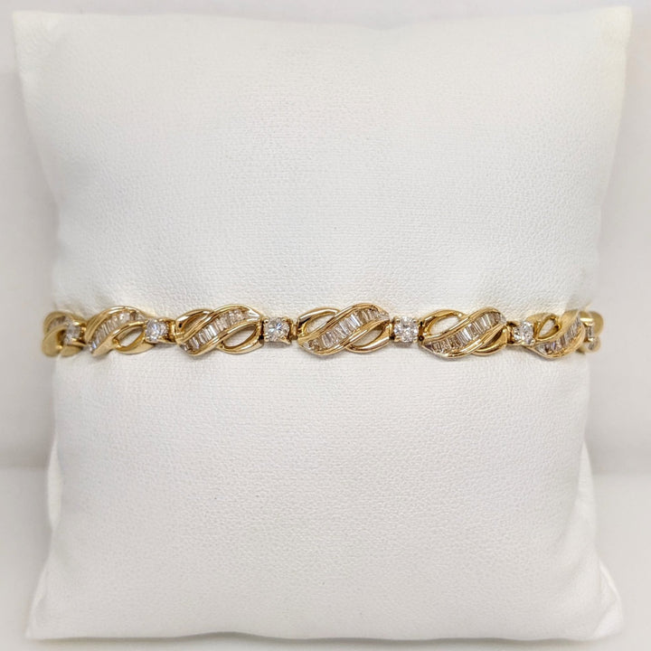 14K 3.90CTW I2 I DIAMOND ROUND (13) BAGUETTE (130) ESTATE BRACELET 12.4 GRAMS