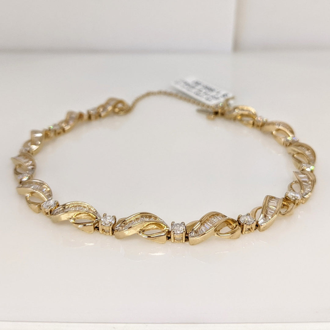 14K 3.90CTW I2 I DIAMOND ROUND (13) BAGUETTE (130) ESTATE BRACELET 12.4 GRAMS