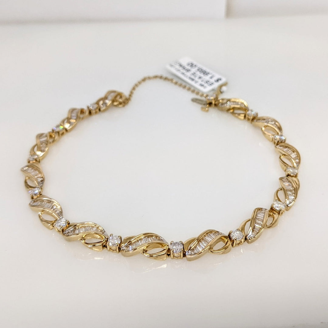 14K 3.90CTW I2 I DIAMOND ROUND (13) BAGUETTE (130) ESTATE BRACELET 12.4 GRAMS