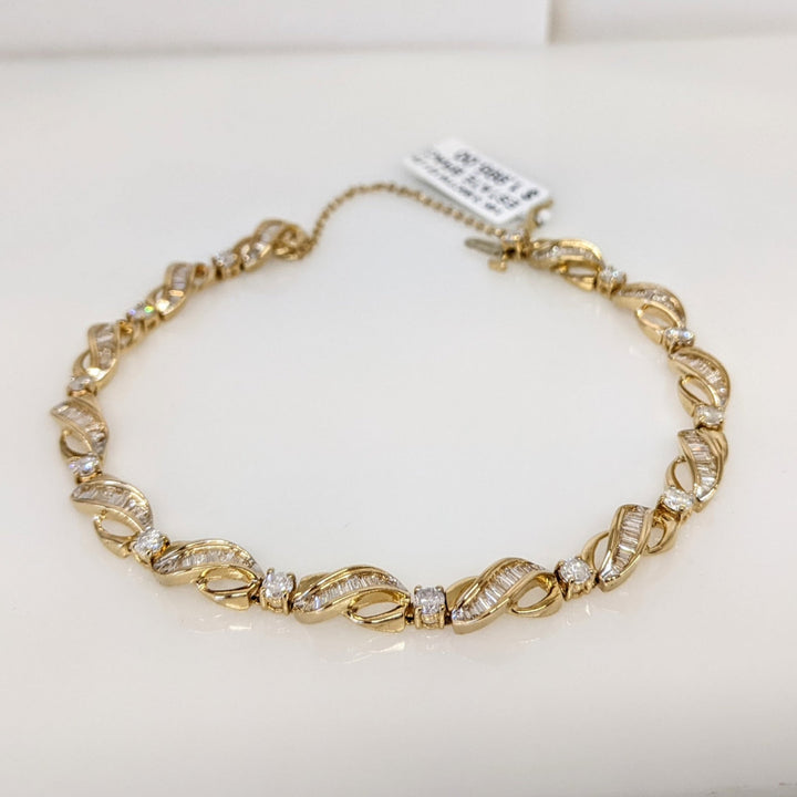 14K 3.90CTW I2 I DIAMOND ROUND (13) BAGUETTE (130) ESTATE BRACELET 12.4 GRAMS