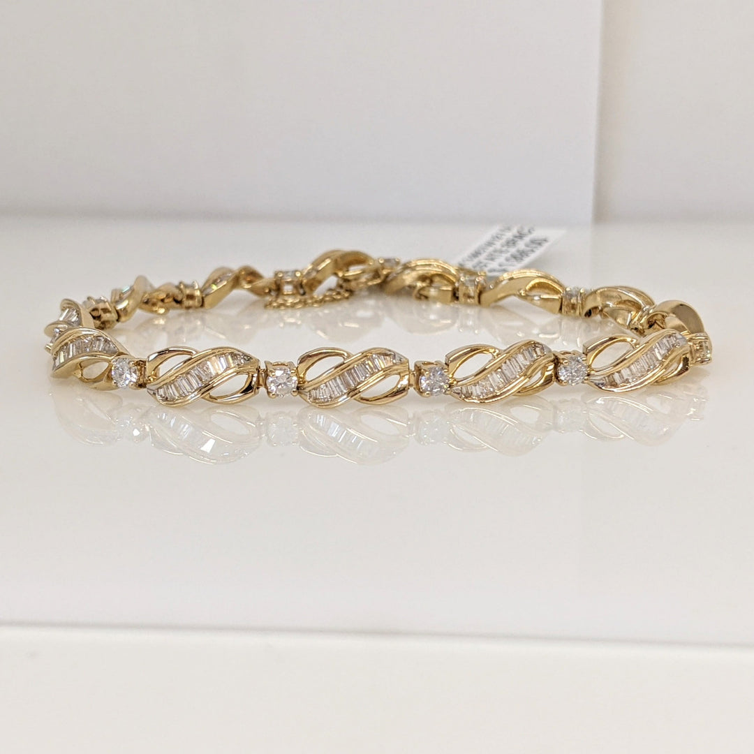 14K 3.90CTW I2 I DIAMOND ROUND (13) BAGUETTE (130) ESTATE BRACELET 12.4 GRAMS