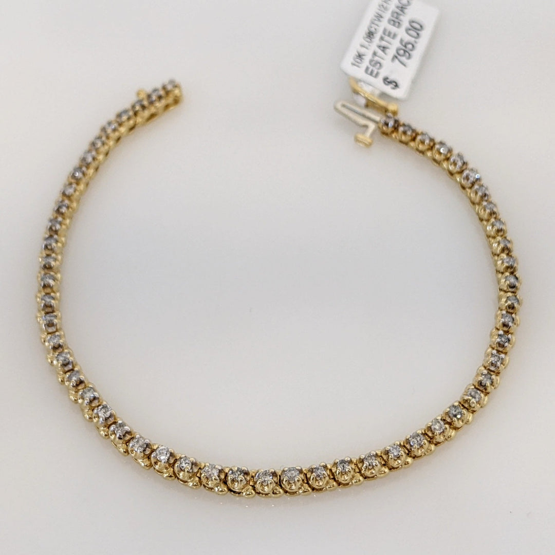 10K 1.08CTW I2 H DIAMOND ROUND (54) ESTATE BRACELET 9.7 GRAMS