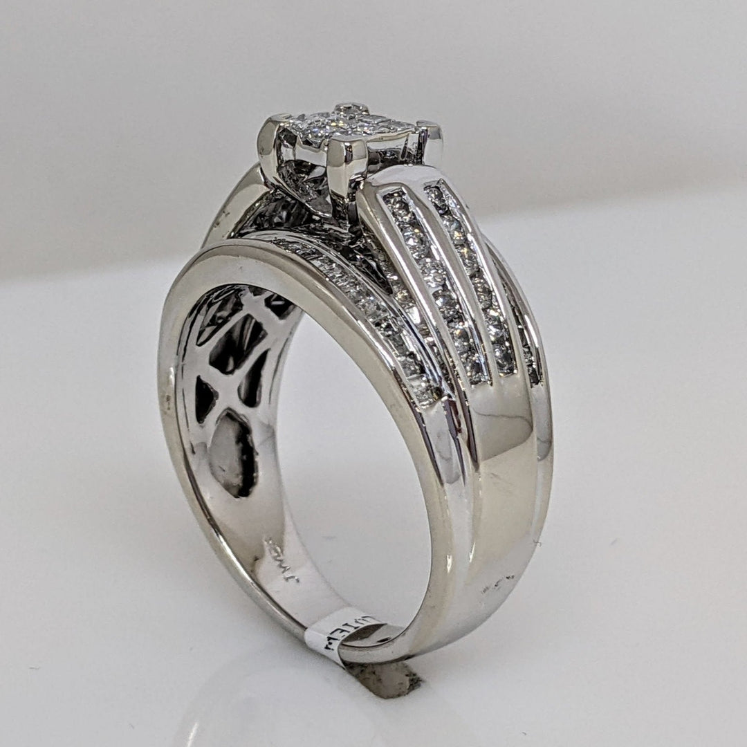 14K WHITE .87CTW I1 G DIAMOND PRINCESS CUT (9) ROUND (24) BAGUETTE (48) ESTATE RING 5.5 GRAMS