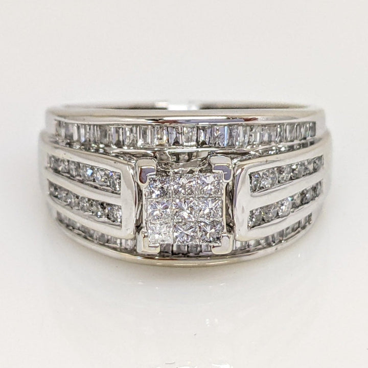 14K WHITE .87CTW I1 G DIAMOND PRINCESS CUT (9) ROUND (24) BAGUETTE (48) ESTATE RING 5.5 GRAMS