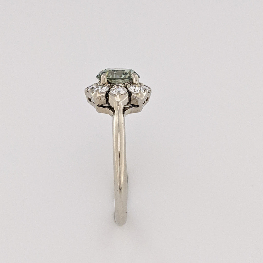 14K WHITE 1.64CTW VS1 GREEN DIAMOND (1) WHITE (12) ESTATE RING 2.9 GRAMS