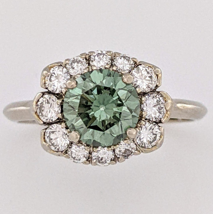 14K WHITE 1.64CTW VS1 GREEN DIAMOND (1) WHITE (12) ESTATE RING 2.9 GRAMS