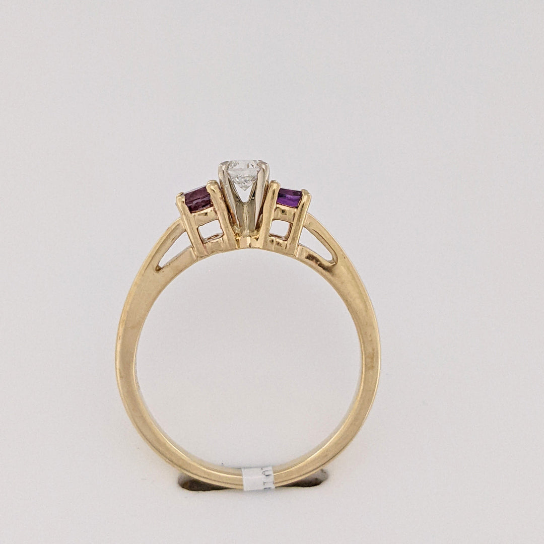 14K .16CT SI1 G DIAMOND ROUND WITH (1) AMETHYST (1) ALEXANDRITE 3.4MM ROUND ESTATE RING  2.8 GRAMS