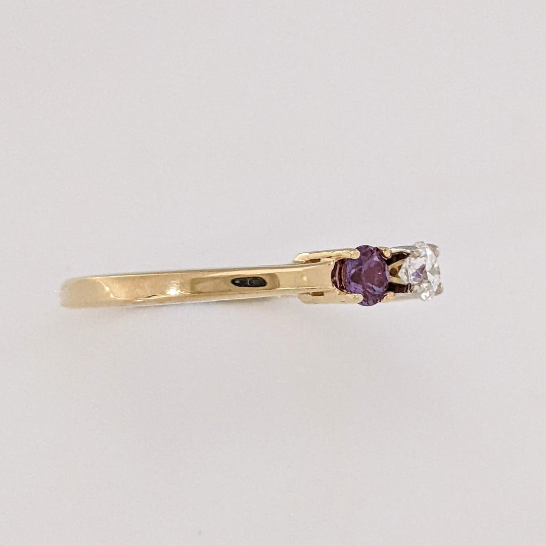 14K .16CT SI1 G DIAMOND ROUND WITH (1) AMETHYST (1) ALEXANDRITE 3.4MM ROUND ESTATE RING  2.8 GRAMS