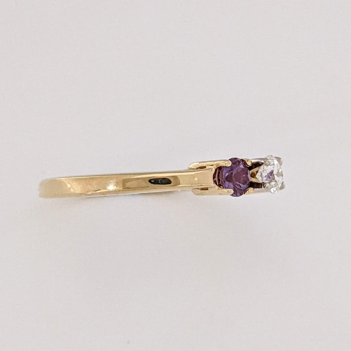 14K .16CT SI1 G DIAMOND ROUND WITH (1) AMETHYST (1) ALEXANDRITE 3.4MM ROUND ESTATE RING  2.8 GRAMS