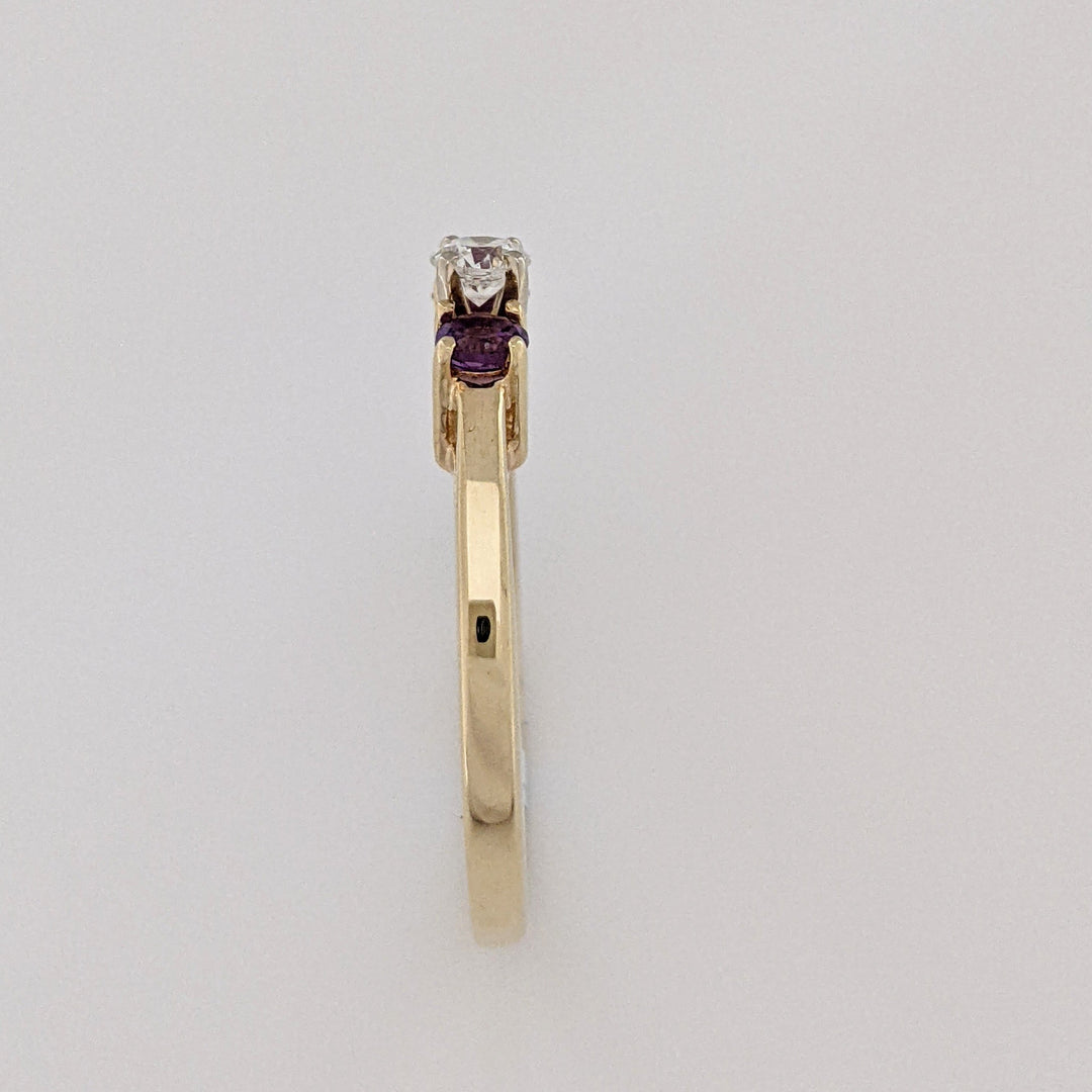 14K .16CT SI1 G DIAMOND ROUND WITH (1) AMETHYST (1) ALEXANDRITE 3.4MM ROUND ESTATE RING  2.8 GRAMS