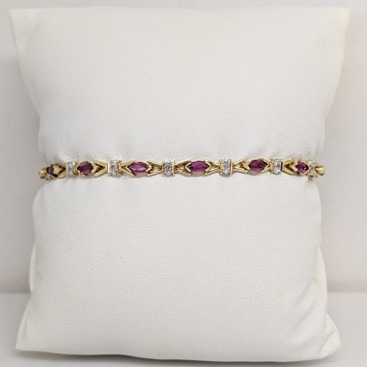 14K RUBY MARQUISE (14) 2.5X5 WITH (14) MELEE ESTATE BRACELET 7.1 GRAMS