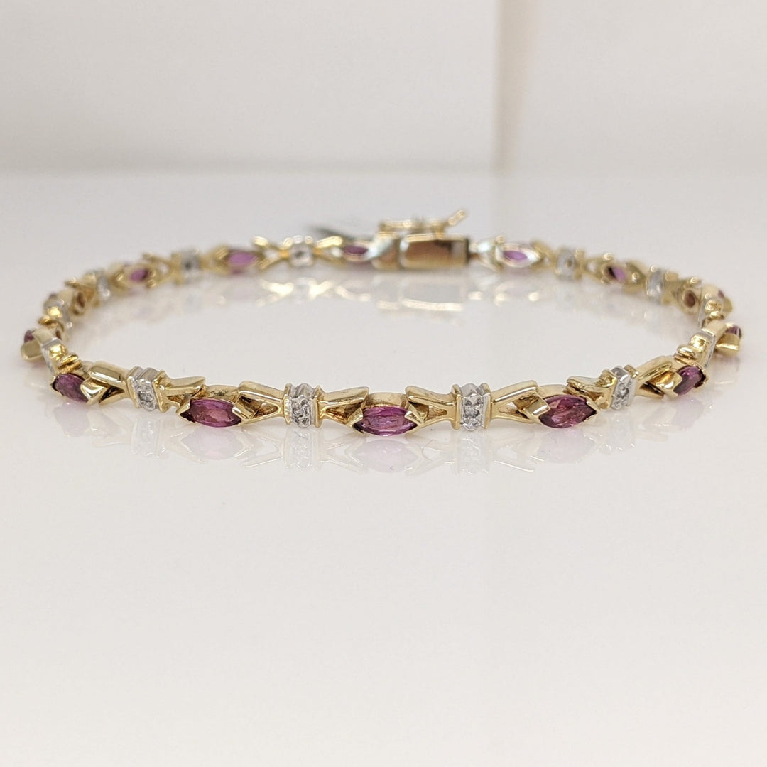 14K RUBY MARQUISE (14) 2.5X5 WITH (14) MELEE ESTATE BRACELET 7.1 GRAMS