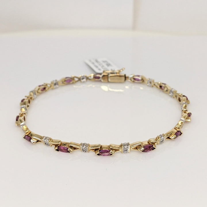 14K RUBY MARQUISE (14) 2.5X5 WITH (14) MELEE ESTATE BRACELET 7.1 GRAMS