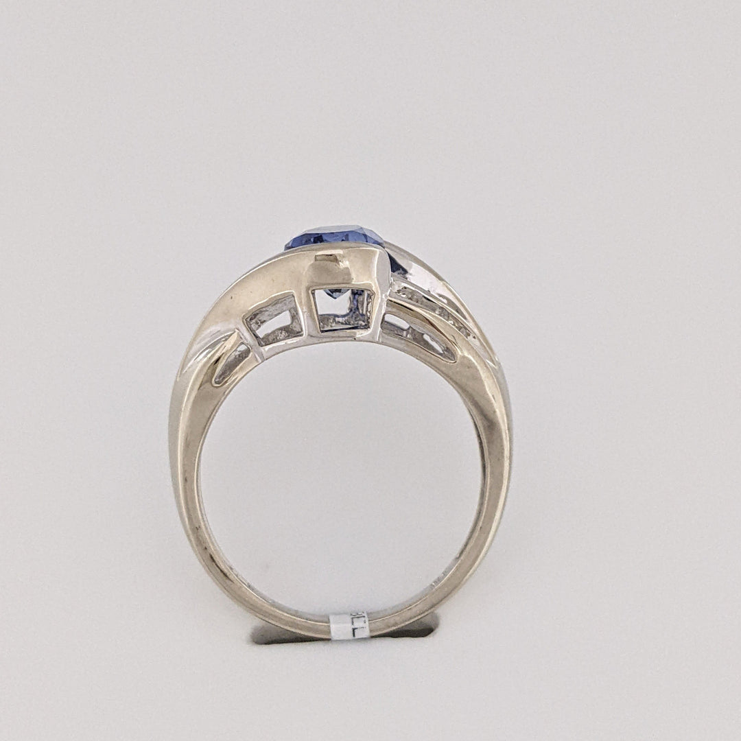 10K WHITE LAB-CREATED SAPPHIRE OXAL 6X8 WITH (12) MELEE ESTATE RING 3.6 GRAMS