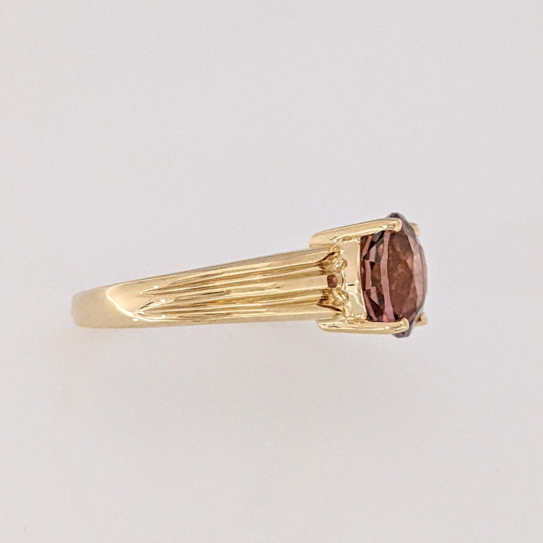 14K PINK TOURMALINE ROUND 8MM ESTATE RIBBED SHANK RING 3.3 GRAMS