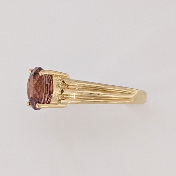 14K PINK TOURMALINE ROUND 8MM ESTATE RIBBED SHANK RING 3.3 GRAMS