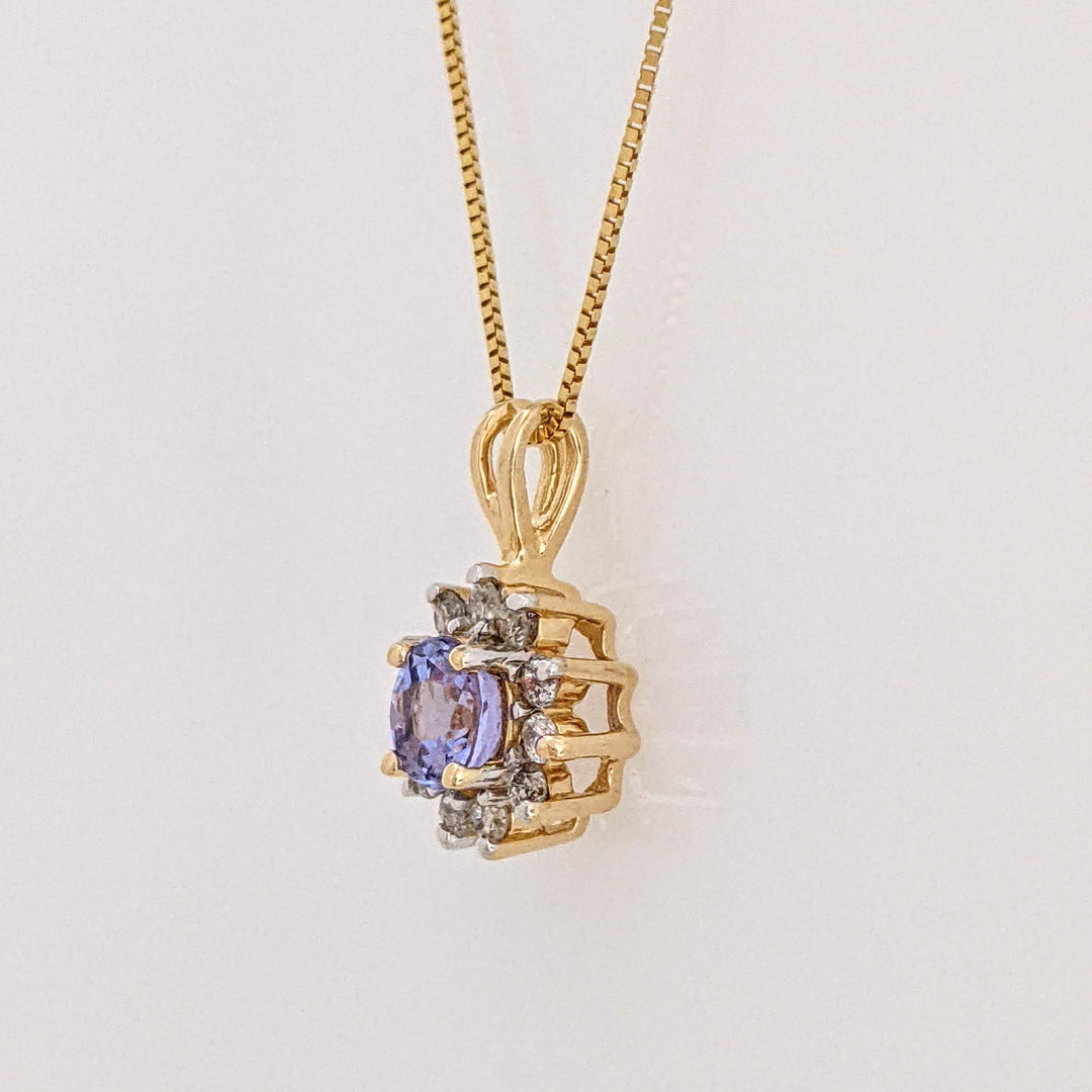 14K TANZANITE ROUND 5MM WITH .16DTW (11) ESTATE PENDANT & CHAIN 2.3 GRAMS