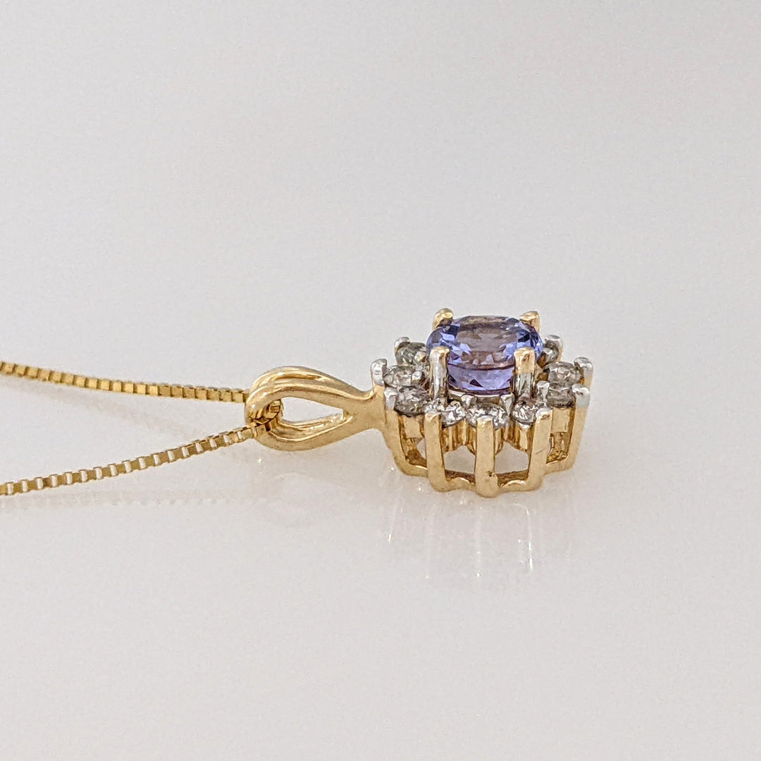 14K TANZANITE ROUND 5MM WITH .16DTW (11) ESTATE PENDANT & CHAIN 2.3 GRAMS