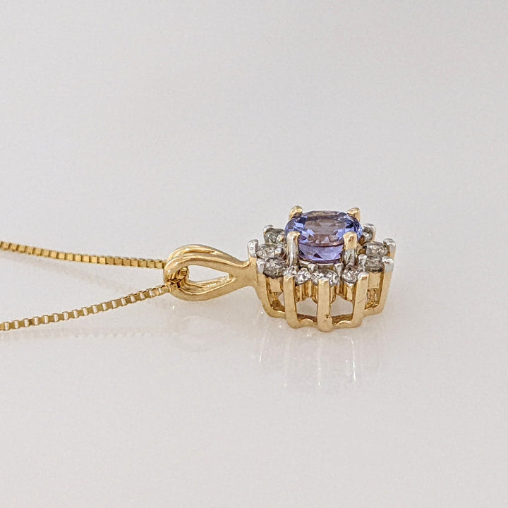 14K TANZANITE ROUND 5MM WITH .16DTW (11) ESTATE PENDANT & CHAIN 2.3 GRAMS