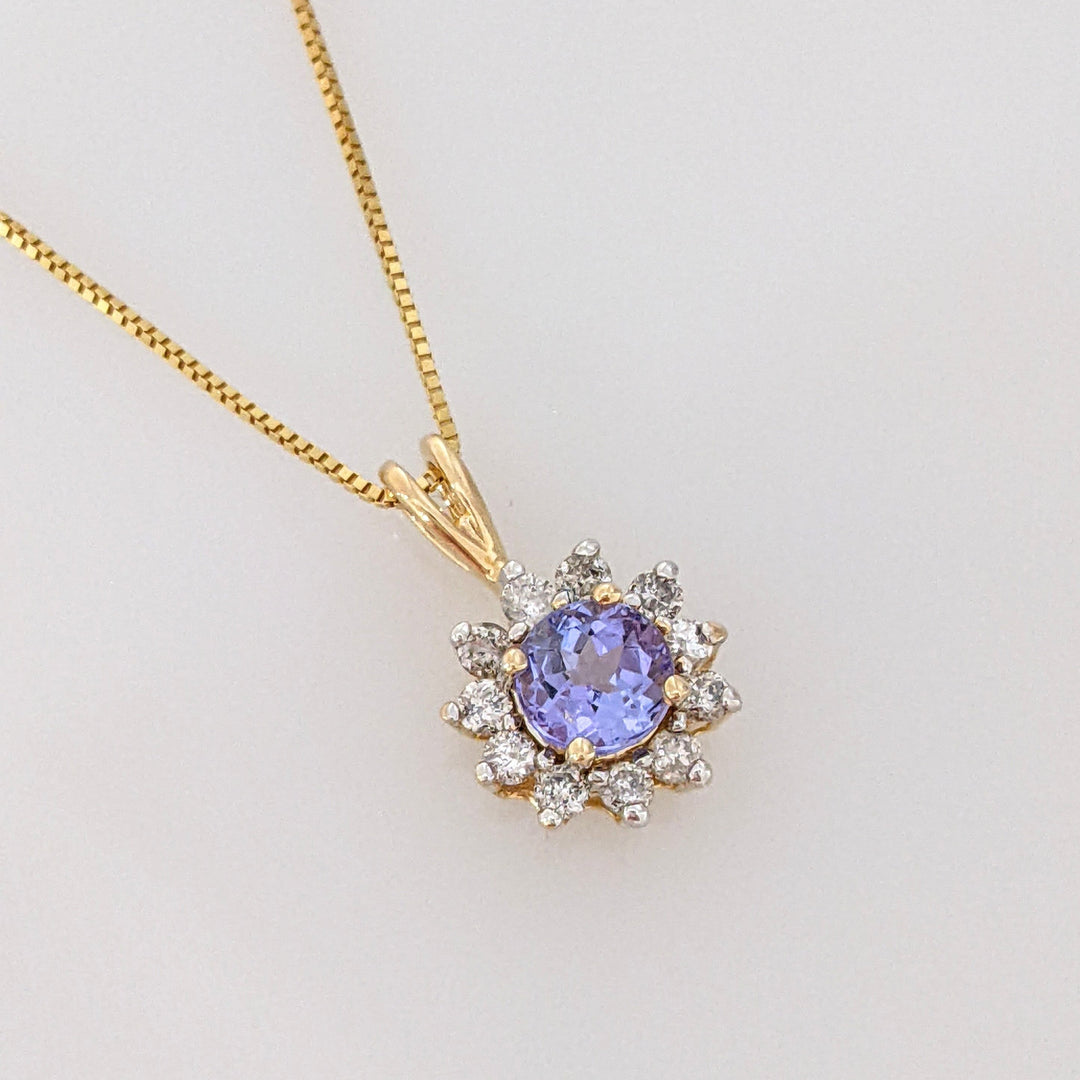 14K TANZANITE ROUND 5MM WITH .16DTW (11) ESTATE PENDANT & CHAIN 2.3 GRAMS