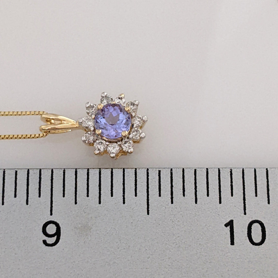 14K TANZANITE ROUND 5MM WITH .16DTW (11) ESTATE PENDANT & CHAIN 2.3 GRAMS