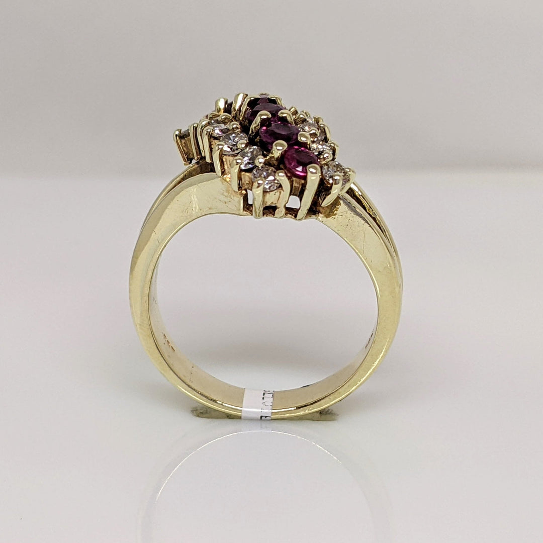 14K RUBY ROUND (6) 3MM WITH .56DTW ESTATE RING 7.4 GRAMS