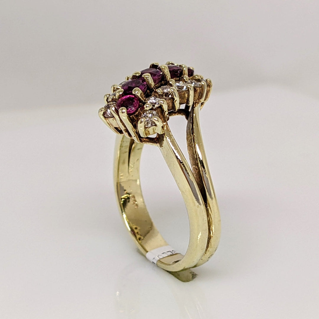 14K RUBY ROUND (6) 3MM WITH .56DTW ESTATE RING 7.4 GRAMS