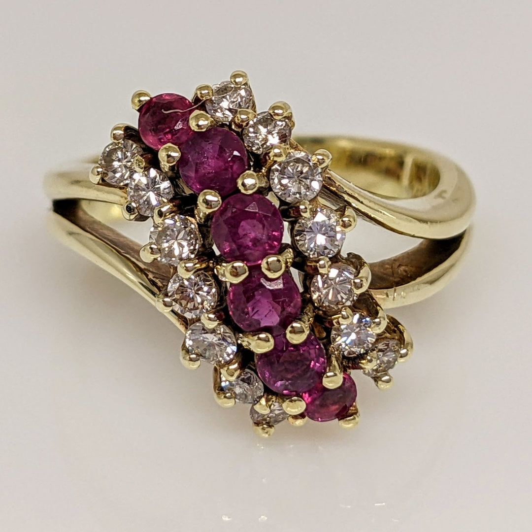 14K RUBY ROUND (6) 3MM WITH .56DTW ESTATE RING 7.4 GRAMS