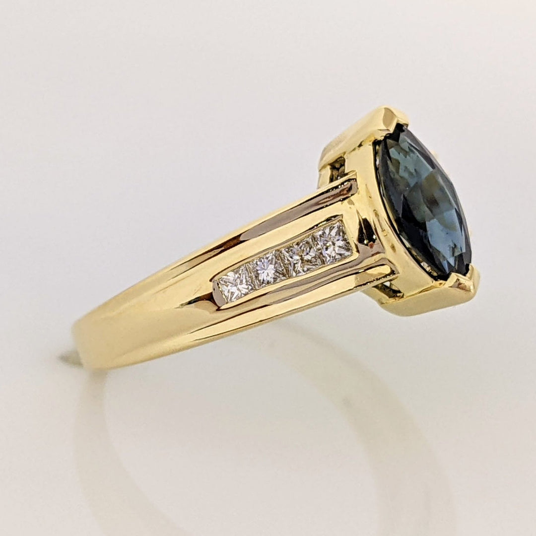 18K SAPPHIRE MARQUISE 4X6 WITH .28 DIAMOND TOTAL WEIGHT (8) PRINCESS CUT ESTATE RING 4.9 GRAMS