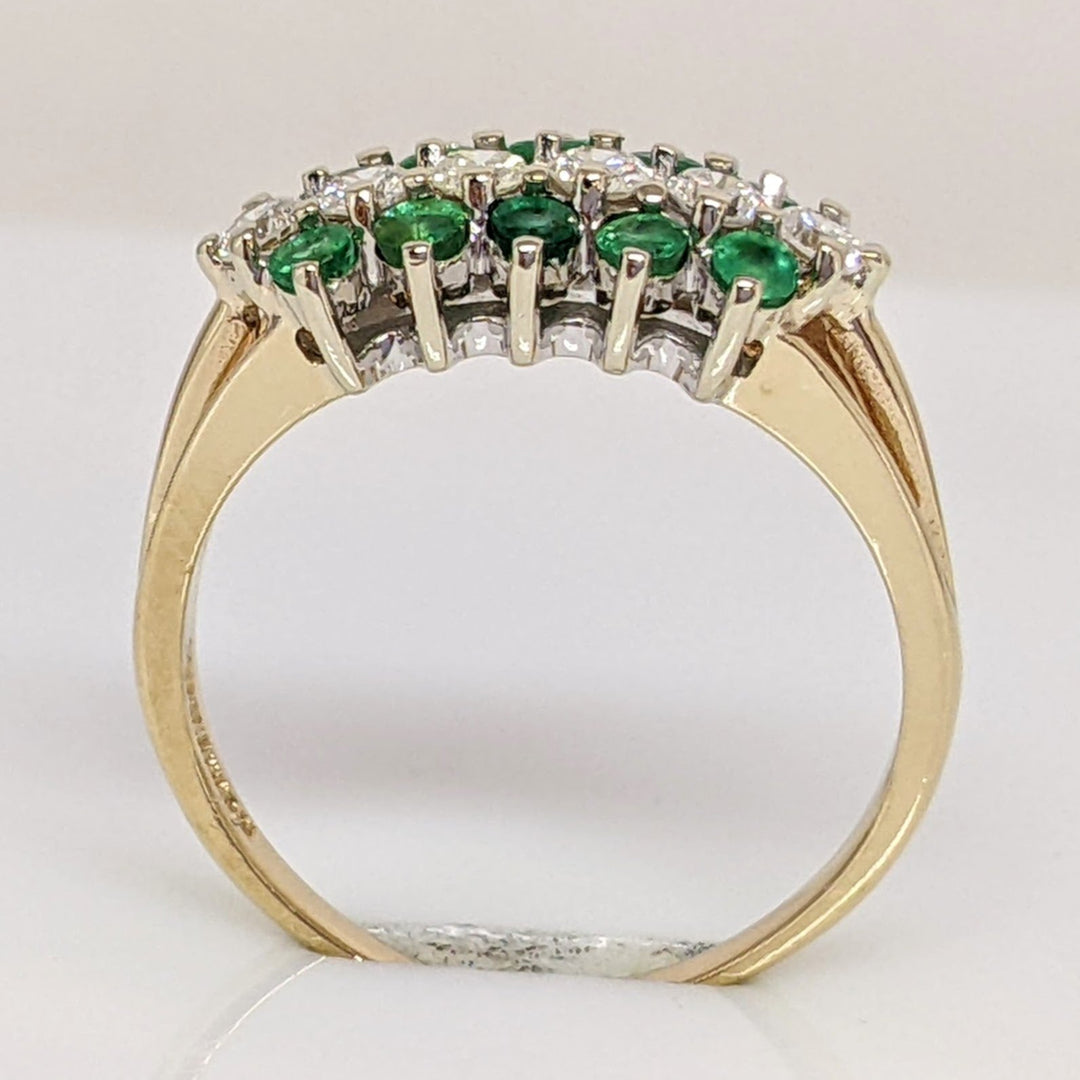 14K EMERALD ROUND (10) 2.0MM WITH .36DTW ESTATE RING 3.3 GRAMS