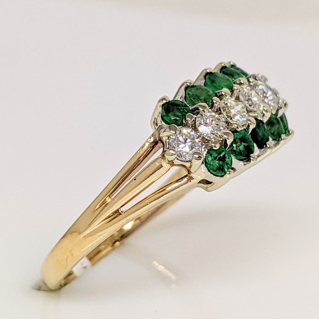 14K EMERALD ROUND (10) 2.0MM WITH .36DTW ESTATE RING 3.3 GRAMS