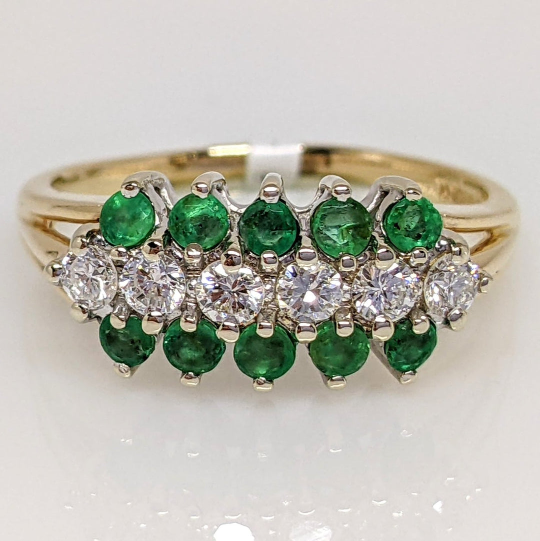 14K EMERALD ROUND (10) 2.0MM WITH .36DTW ESTATE RING 3.3 GRAMS