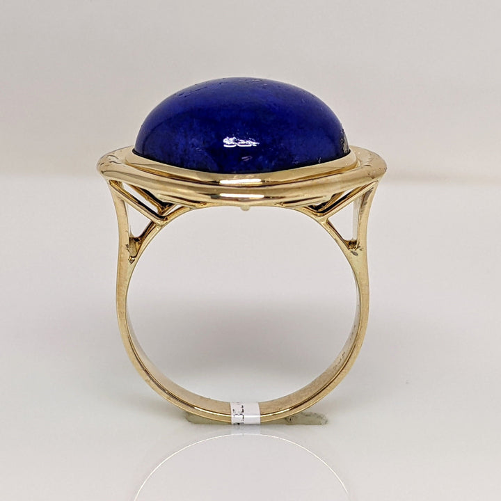 14K LAPIS CUSHION 15MM GOLD TRIM ESTATE RING 7.7 GRAMS