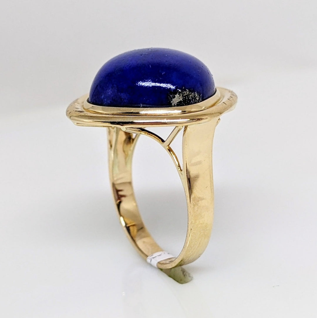 14K LAPIS CUSHION 15MM GOLD TRIM ESTATE RING 7.7 GRAMS