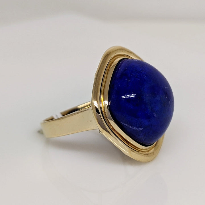 14K LAPIS CUSHION 15MM GOLD TRIM ESTATE RING 7.7 GRAMS