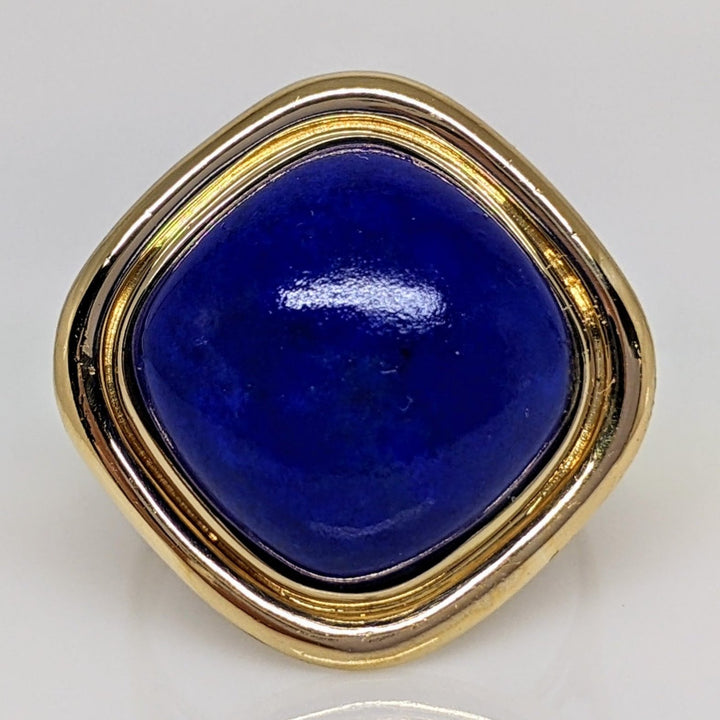 14K LAPIS CUSHION 15MM GOLD TRIM ESTATE RING 7.7 GRAMS