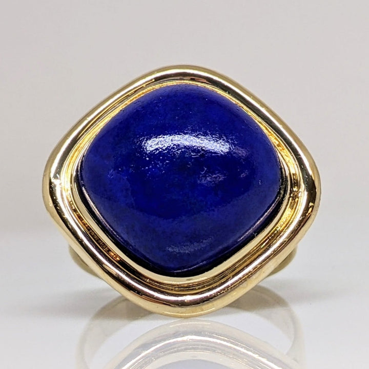 14K LAPIS CUSHION 15MM GOLD TRIM ESTATE RING 7.7 GRAMS