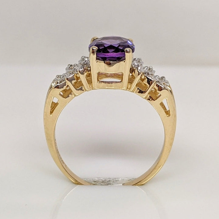 14K AMETHYST OVAL 7X9WITH (6) MELEE ESTATE RING 4.2 GRAMS